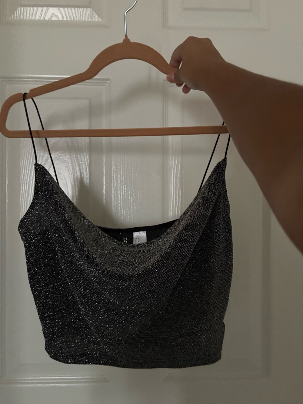 Divided Silver-Black Sparkle Cowl Neck Top